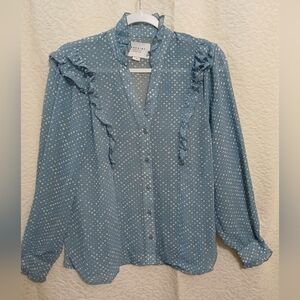 The SHIRT By Rochelle Behrens, Sky Blue Ruffle Blouse